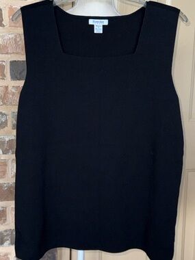 Hampshire Black Cotton Knit Sleeveless Square Neck Top Capsule Wardrobe Classic